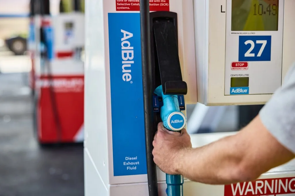 AdBlue dispensing pump at a service station forecourt